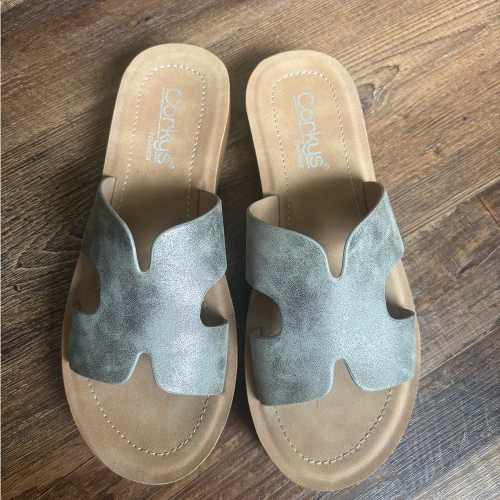 Corkys Gray and Tan Sandals